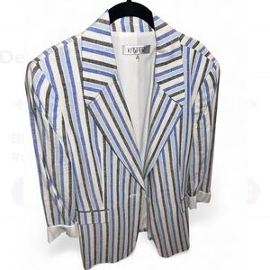 Kasper blue and white striped linen-blend blazer Size 16 NWOT